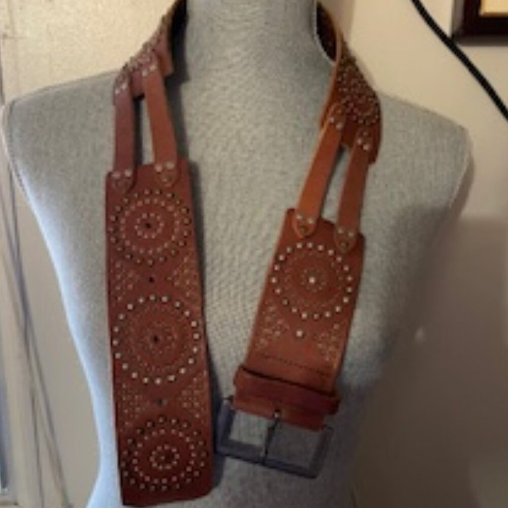 VINTAGE Sandwich Genuine Leather Studded Western Belt